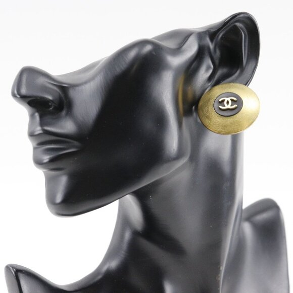 CHANEL COCO Mark Earring round Plated Gold 20.7g Women - Picture 1 of 9